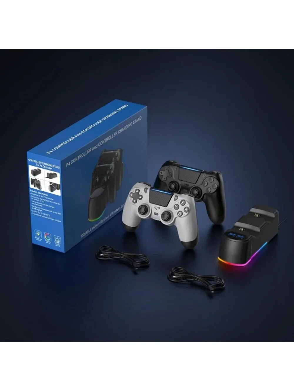 2 Pack Wireless Controllers with Charging Dock for PS4/Pro/Slim - LED Charging
